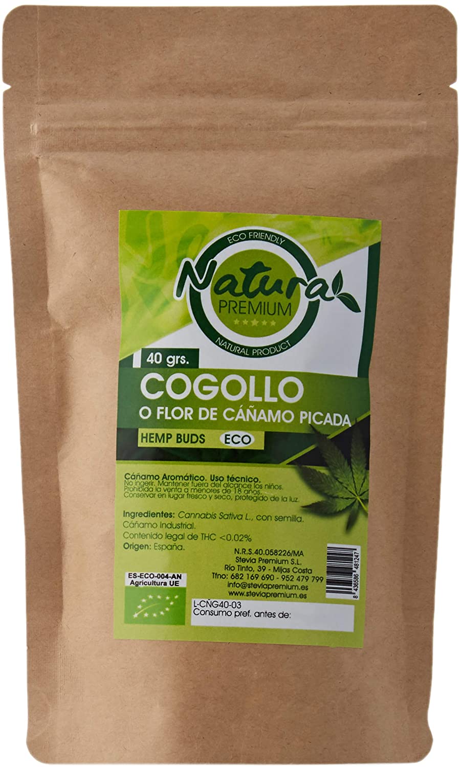 Flores cáñamo picado Bio Eco Paquete 40 gr