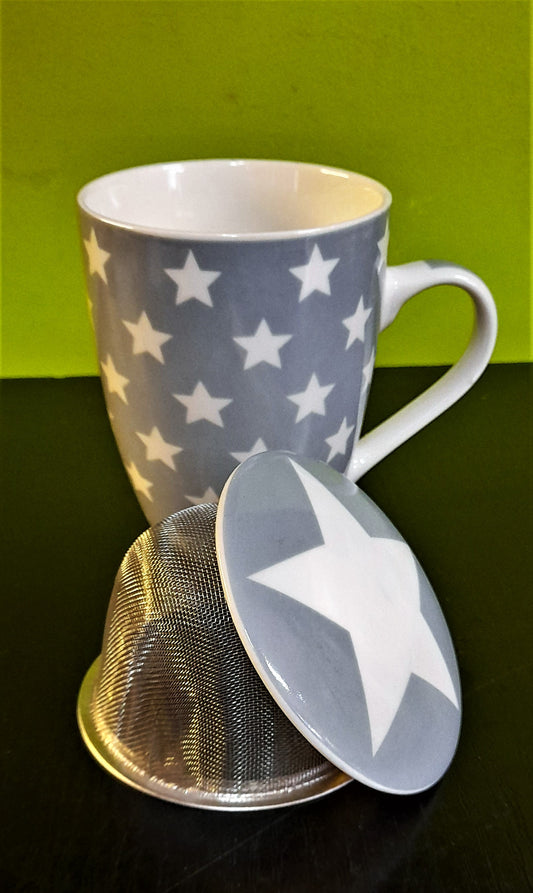 Taza Infusionera Filtro Tapa Cerámica Estrellas